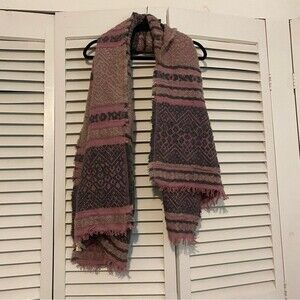 1786 Bohemian Purple Fringe Wool Pattern Blanket Scarf